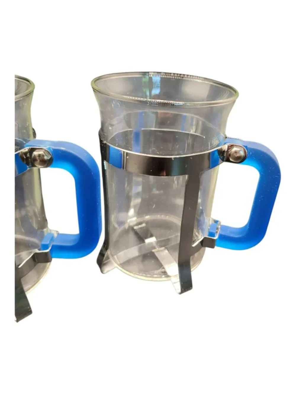 Taiwan Cafe Coffee Cups Metal Cage Blue Acrylic Handles Set Of 4 4